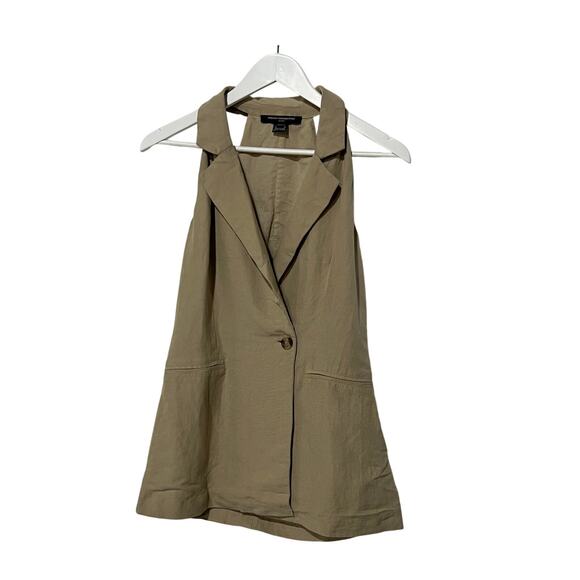 FRENCH CONNECTION TOP WOMENS 2 BIRDIE LINEN BLEND HALTER VEST BLOUSE TAN NEW - Picture 4 of 13